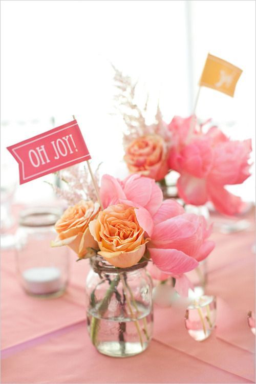 pink and orange floral arrangements